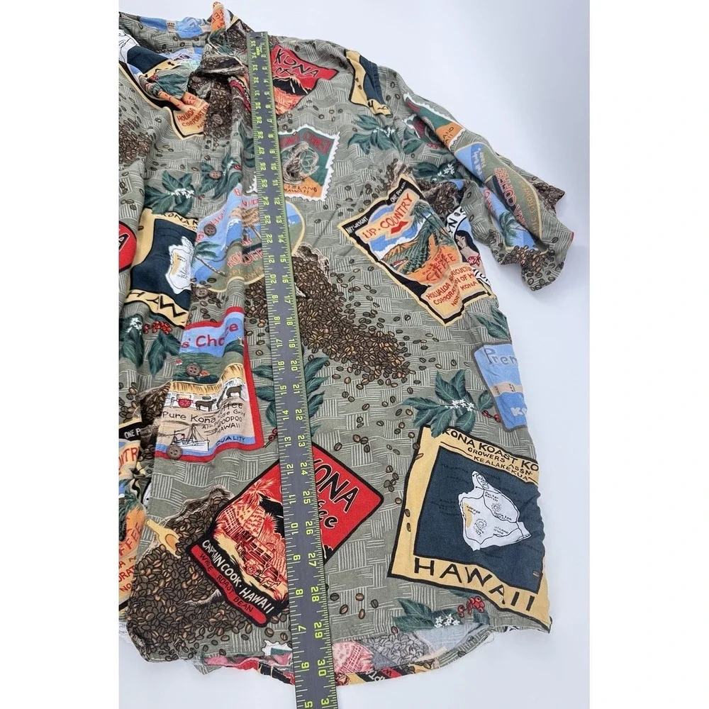 Reyn‎ Spooner Polo Shirt Full Cut 2XL Kona Coffee Bean Postcard Hawaiian